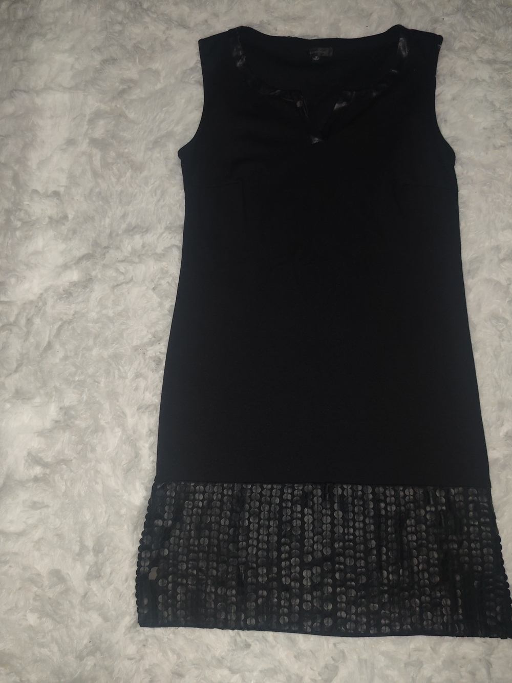 Spense Black Sleeveless Mini Dress with Leather Detail Design